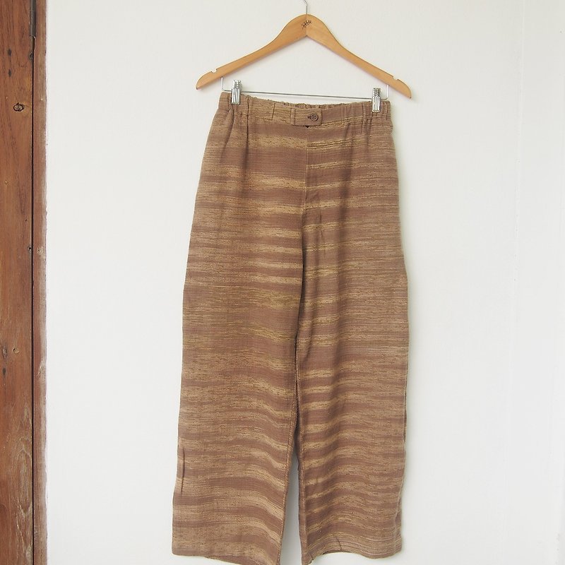linnil: Autumn pants / hand woven fabric / natural dye - กางเกงขายาว - ผ้าฝ้าย/ผ้าลินิน สีนำ้ตาล