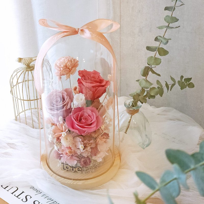 S40 large pink everlasting flower cup/ glass cup, everlasting flower cup, everlasting rose cup - ช่อดอกไม้แห้ง - พืช/ดอกไม้ สึชมพู