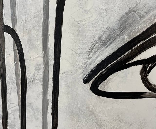 抽象的な侘び寂びアートオリジナル白黒壁アートアクリル絵画