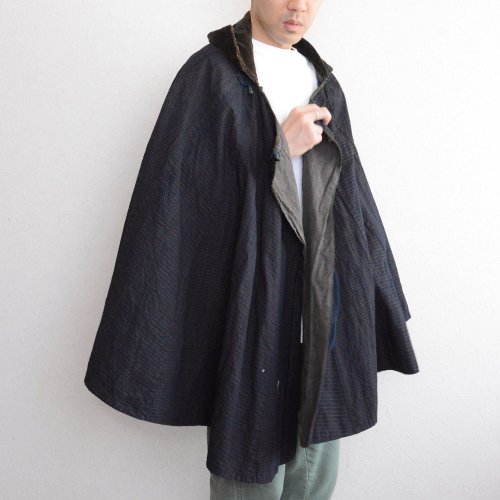 藍染 縞 道中 合羽 かっぱ 古布 襤褸 古道具 マント ジャパン