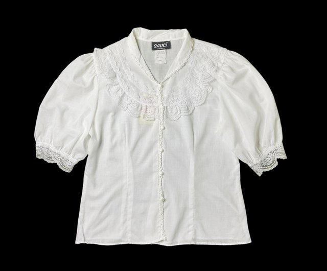 Vintage American Made Cotton Lace Short Sleeve Shirt Top - Shop