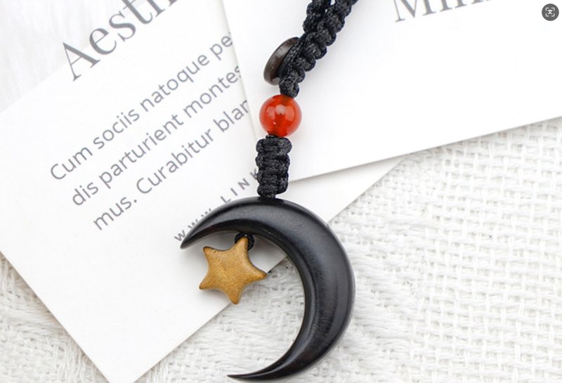 Simple handmade sandalwood moon keychain star and moon pendant - Lanyards & Straps - Wood Multicolor