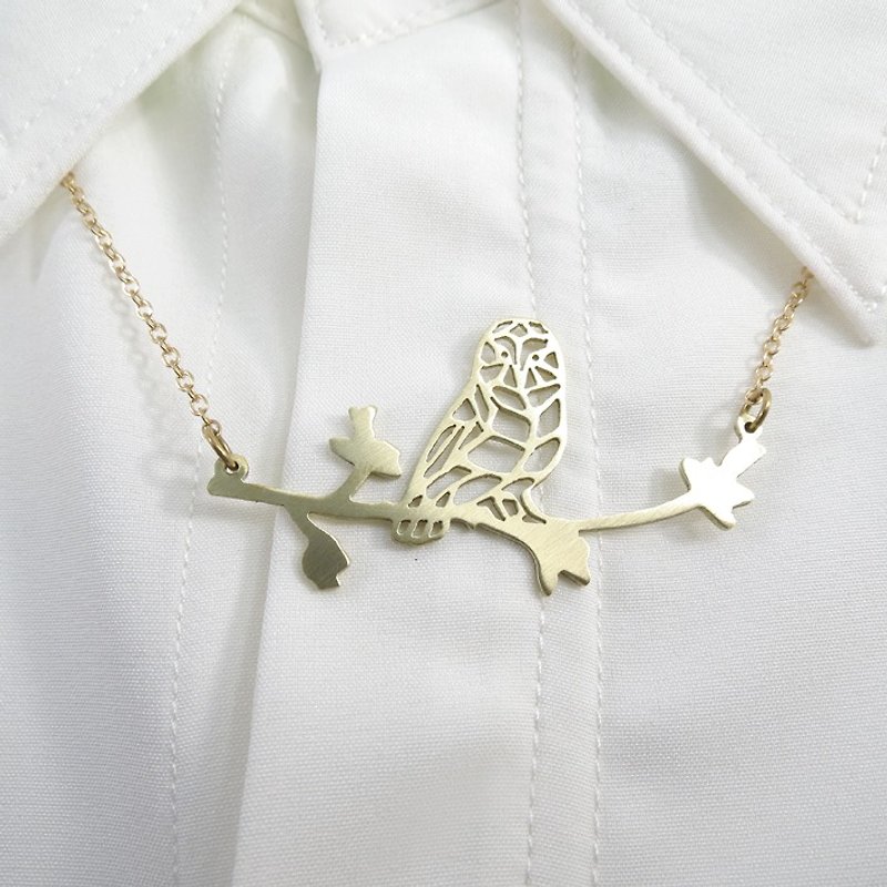 Owl geometric with branch necklace From WABY - สร้อยคอ - โลหะ สีส้ม