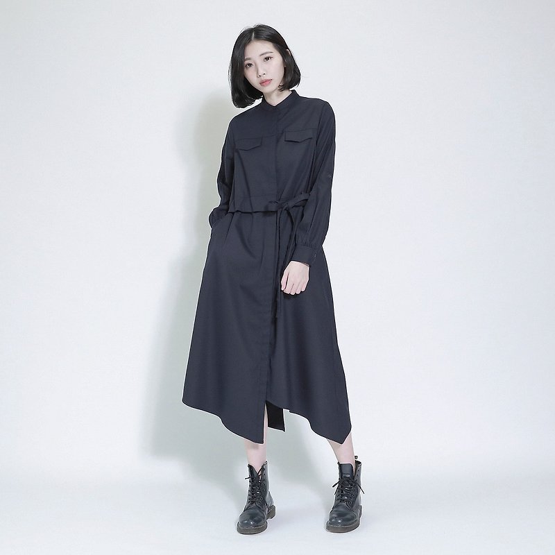 SU: MI said Abyss abyss asymmetric wool dress _7AF113_ Zhang Qing - One Piece Dresses - Cotton & Hemp Blue