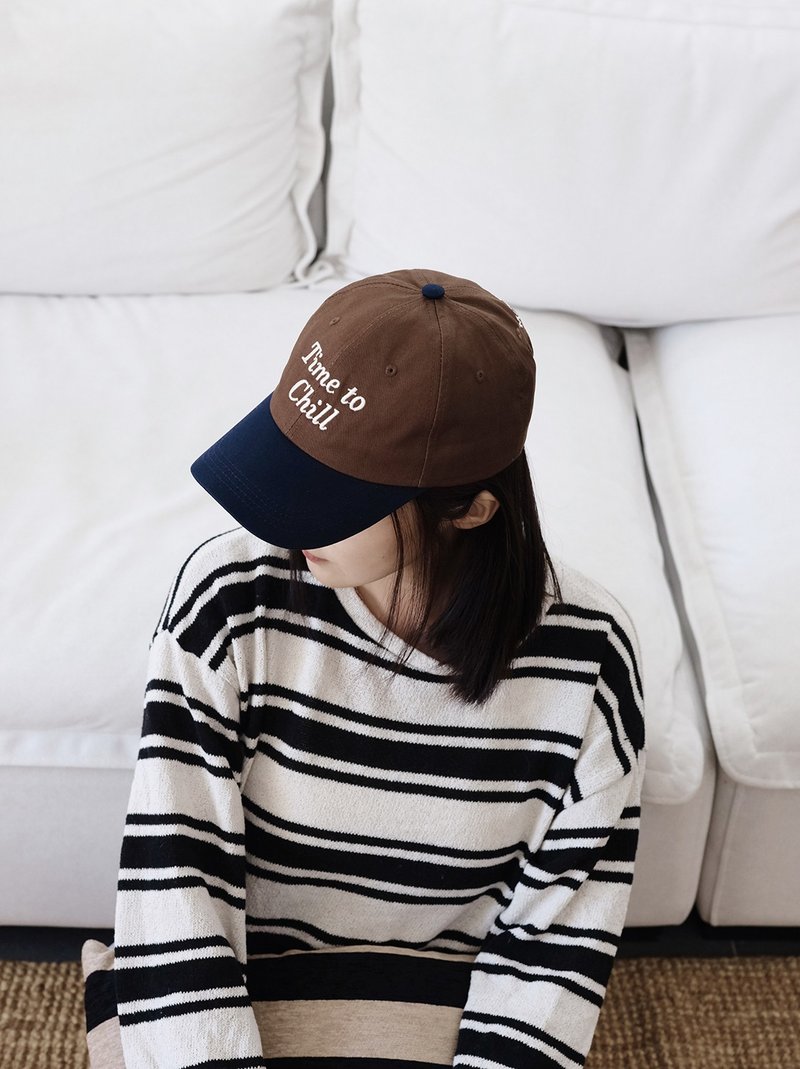 Cotton Vintage Brown Soft Top Colorblock Baseball Cap Adjustable Big Head Friendly - หมวก - ผ้าฝ้าย/ผ้าลินิน สีนำ้ตาล