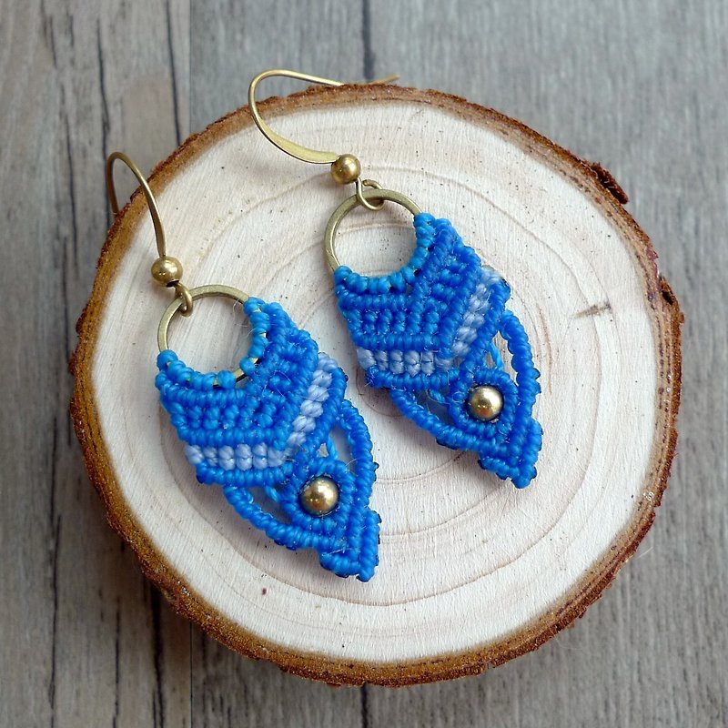 Misssheep - A80- macrame earrings, hoop earrings,tribal earring - Earrings & Clip-ons - Other Materials Blue