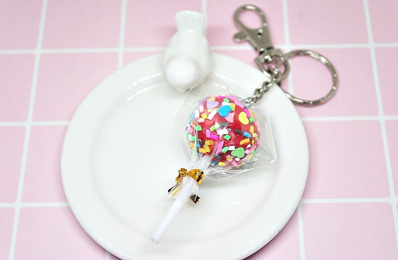 -Clay Series-Strawberry Flavored Lollipop- #Key圈# #包包配件# #simulation# - Keychains - Clay Red