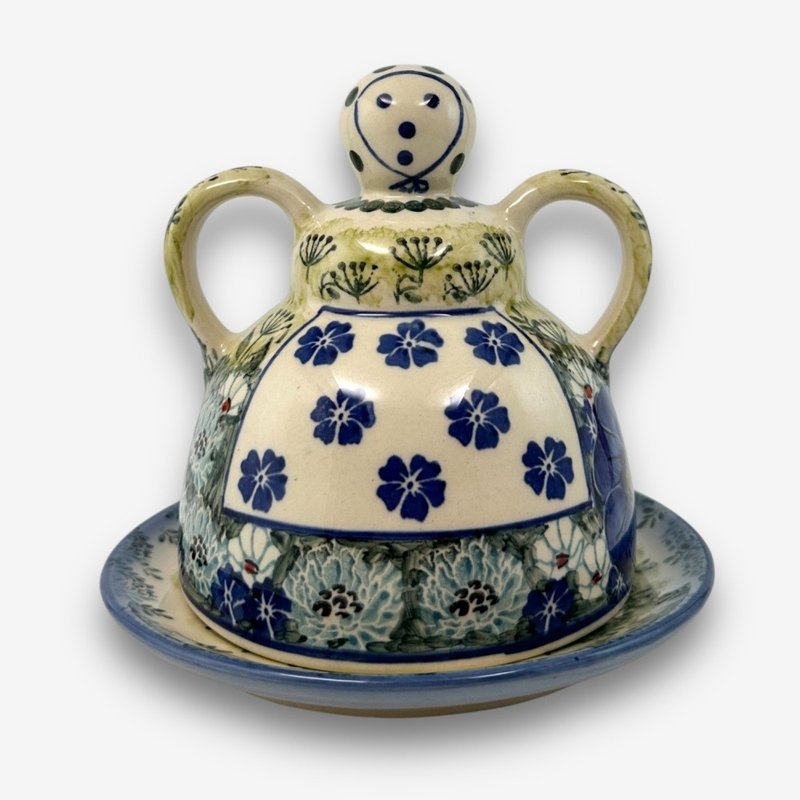 波蘭手繪手工陶-起司娃娃 奶油盅/點心盤 14cm 藍野芳蹤系列 - 盤子/餐盤/盤架 - 陶 藍色