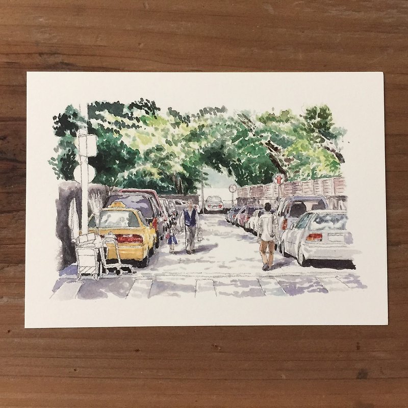 Movie & Travel Illustration Postcard - Taiwan Street View - Cards & Postcards - Paper White
