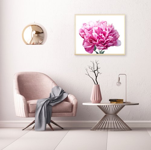 牡丹絵画花オリジナル水彩フラワーウォールアートピンクアート