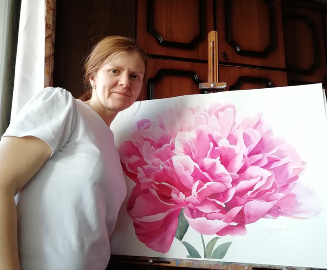 pink peony painting