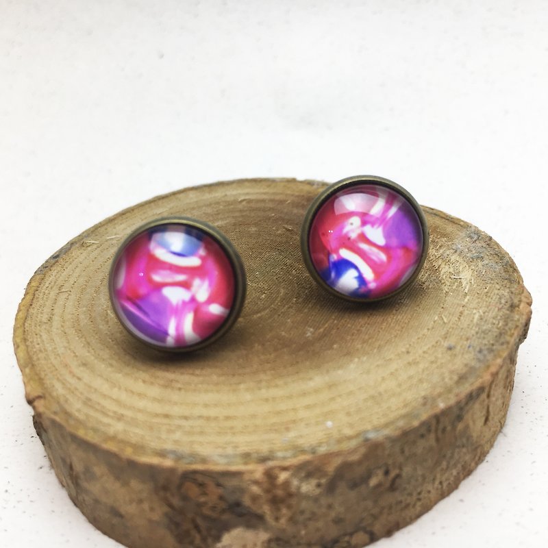 Bronze hand-made earrings 〖Dancing Series〗Neon paintings｜Temptation◙Alternative clip style is also available◙ - Earrings & Clip-ons - Other Metals Multicolor