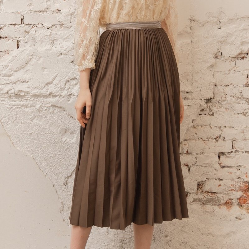 溫柔女孩經典細百摺雪紡裙   咖 - 裙子/長裙 - 聚酯纖維 咖啡色