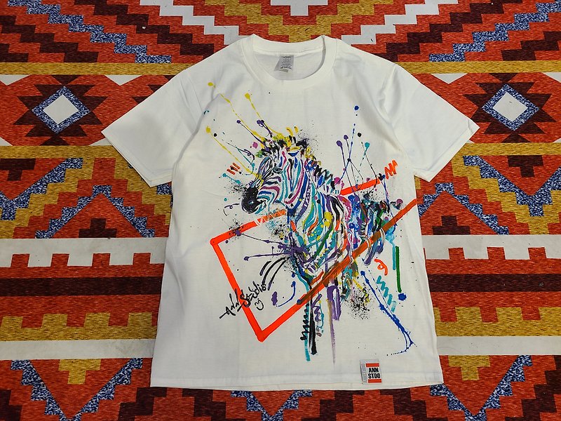 ANNSTUDIO hand-painted custom clothing zebra zebra T-shirt white T welcome to discuss custom