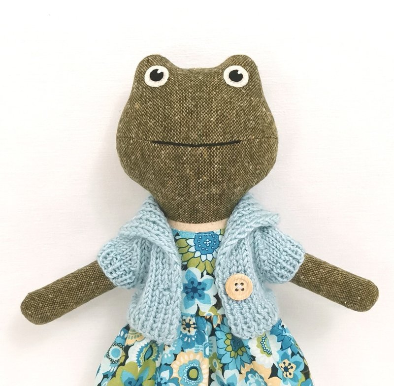 Green frog girl, handmade plush toad toy, wool stuffed doll - 玩偶/公仔 - 羊毛 綠色