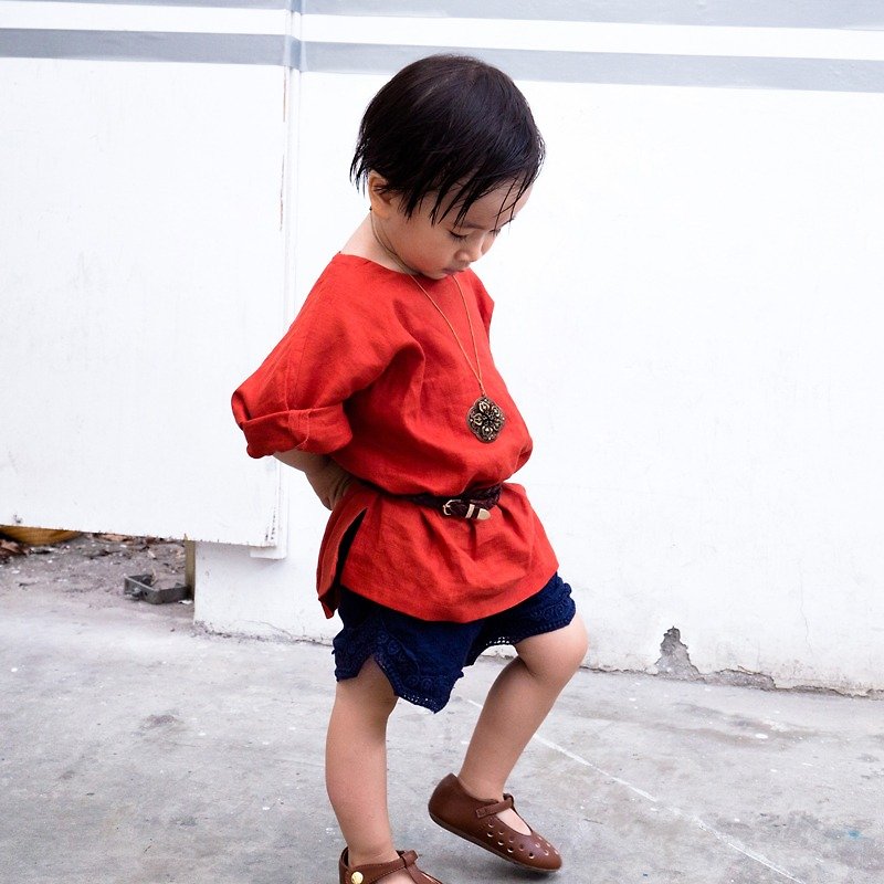 【五月初三】清涼感棉麻兒童上衣 - 其他 - 棉．麻 紅色