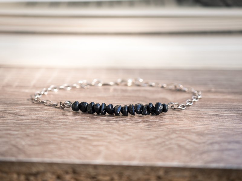Raw Tourmaline, 925 silver bracelet, Aries gem, Scorpio stone, Capricorn crystal - 手鍊/手環 - 水晶 黑色