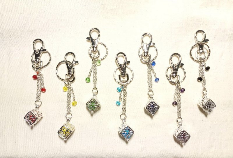 Grapefruit Lin Liuli- Tree of Life Totem- Sweet Cubes- Key Ring - Keychains - Colored Glass Multicolor