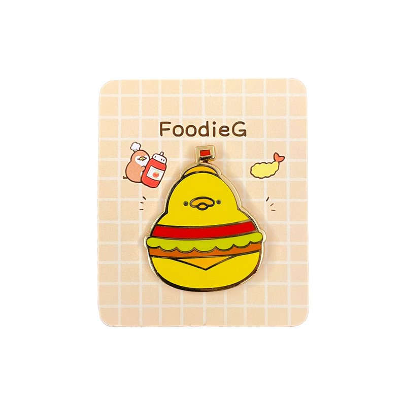 吃貨雞仔FoodieG 金屬胸針 漢堡雞款 - 徽章/別針 - 其他金屬 