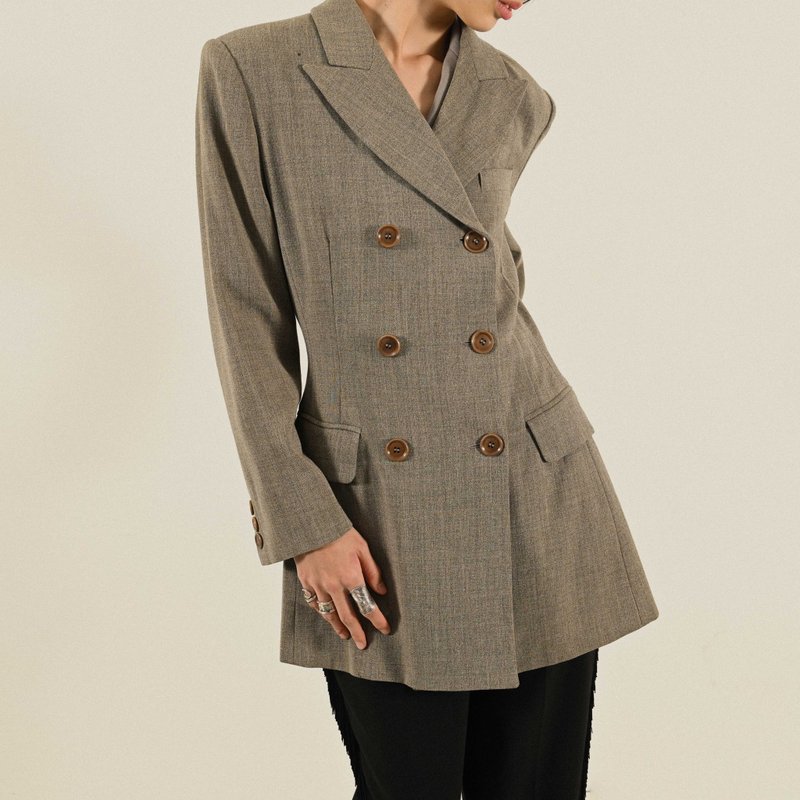 【NaSuBi Vintage】Max Mara義大利製雙襟古著西裝外套 - 女大衣/外套 - 羊毛 