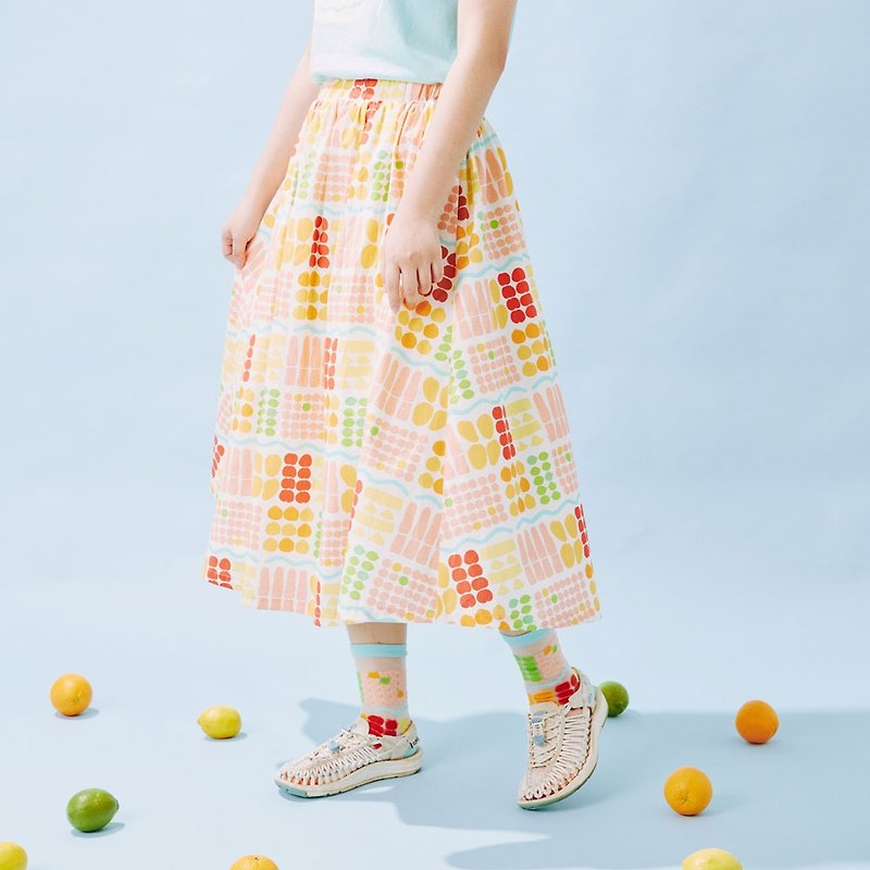[Seasonal Sale] Thin pleated wide umbrella skirt/old-school ice fruit room/milk white - Skirts - Cotton & Hemp Pink