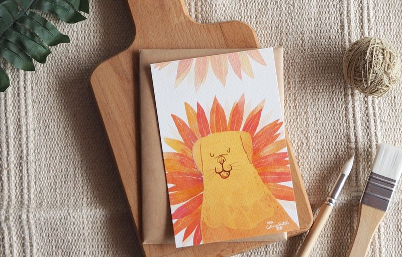 Postcard flower and dog - 卡片/明信片 - 紙 橘色