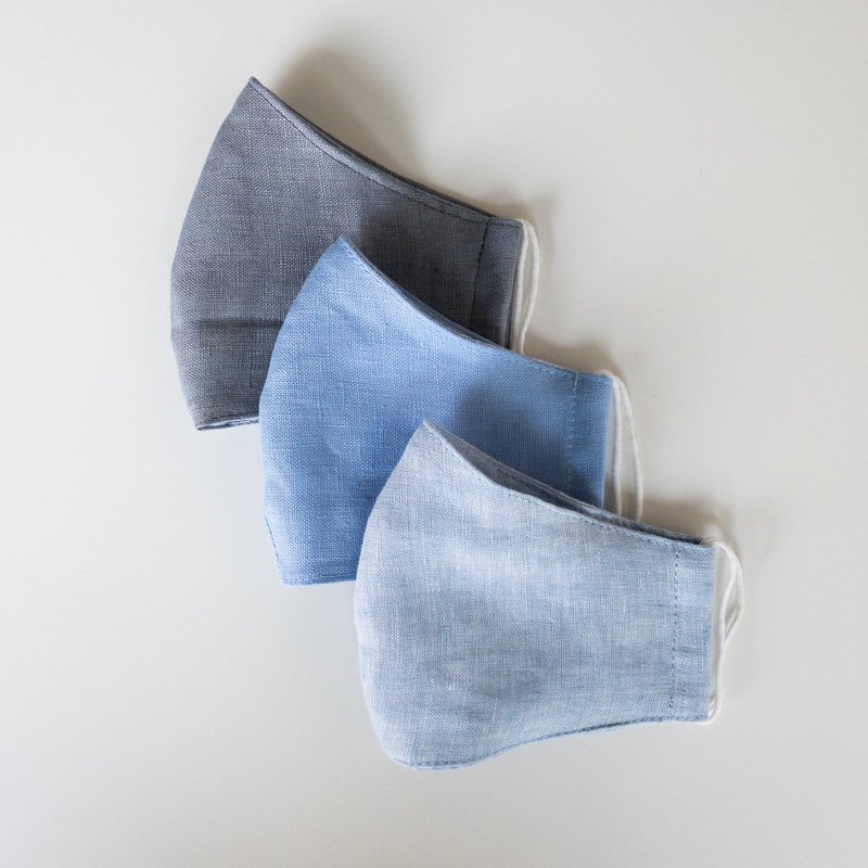 L4S2 linen linen mask set, light gray blue, light blue, light blue (3 pieces) - 口罩/口罩收納套 - 亞麻 多色