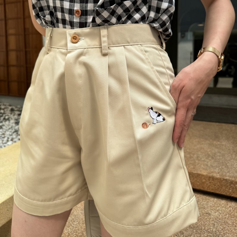 KATJI Shorts : The Cat Ivory color sizeS/M - กางเกงขาสั้น - ผ้าฝ้าย/ผ้าลินิน ขาว