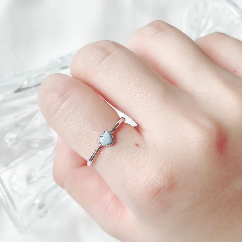 Larimar 925 sterling silver melting heart ring adjustable ring - แหวนทั่วไป - เครื่องเพชรพลอย สีน้ำเงิน