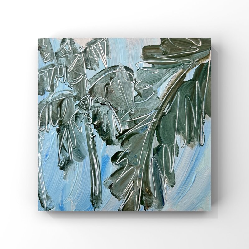 Original Oil Painting Maldives Aesthetic Art Palm Tree Palm Leaf Art Coastal Art - 海報/掛畫/掛布 - 其他材質 多色