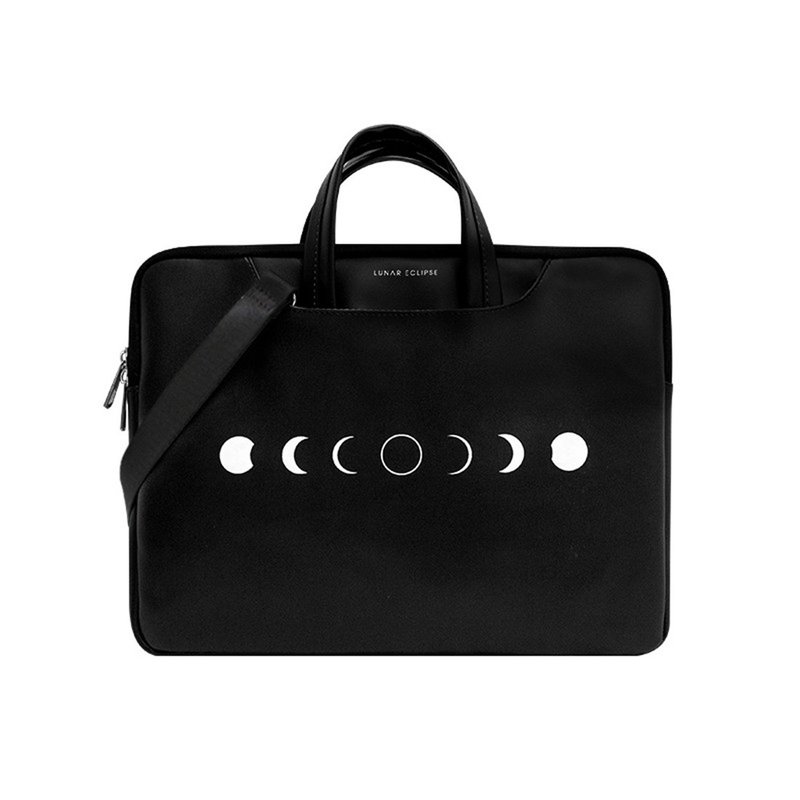 Black and white solar and lunar eclipse energy portable laptop bag computer bag commuter bag computer protection can be side back - กระเป๋าแล็ปท็อป - หนังเทียม 