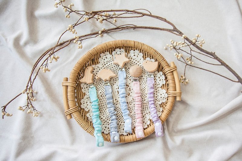 my little star natural match beech wood organic cotton double yarn pacifier clip|universal clip - เครื่องประดับ - ผ้าฝ้าย/ผ้าลินิน หลากหลายสี