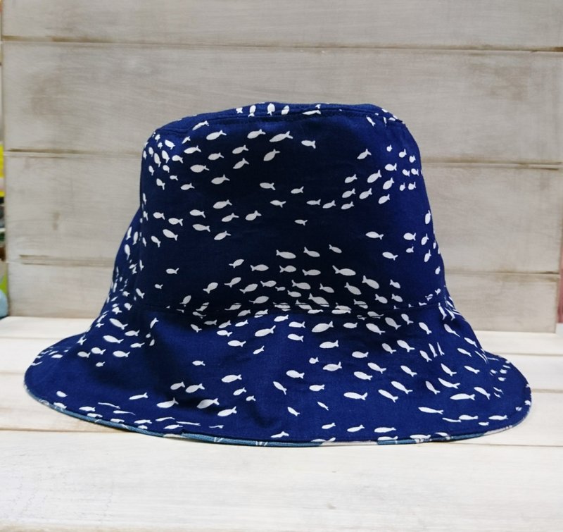 Deep Blue Fish Patterns Patterns & Comics Skins Patterns Two-sided Fisherman's Hat - Hats & Caps - Cotton & Hemp Blue