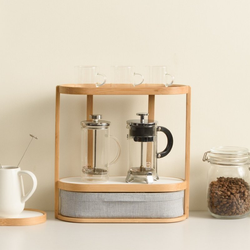 【Gudee】TRIVI Coffee Storage Rack Desktop Storage Rack - เครื่องทำกาแฟ - ไม้ไผ่ สีนำ้ตาล