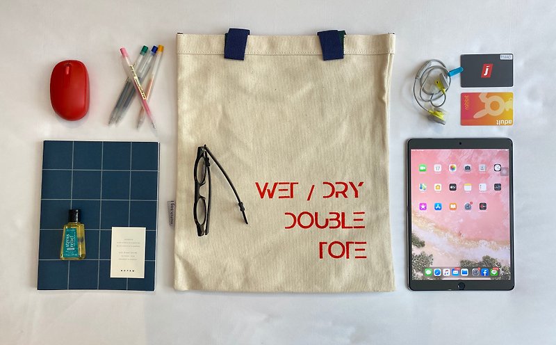 Ami, Wet/ Dry Double Tote Bag with Red texts - 其他 - 防水材質 透明