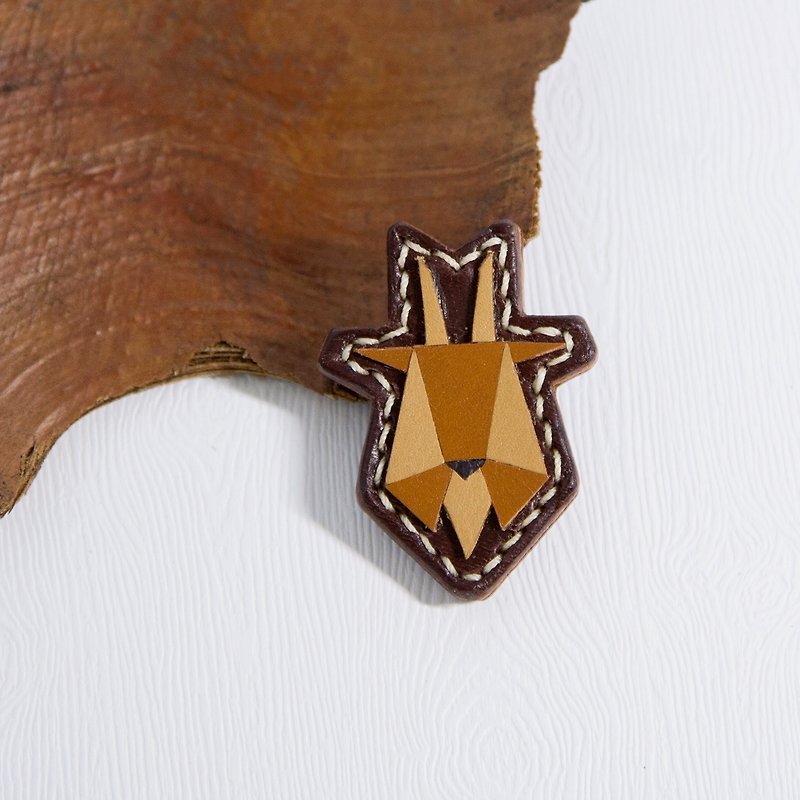Leather Goat - geometric animals series - Brooches - Genuine Leather Brown