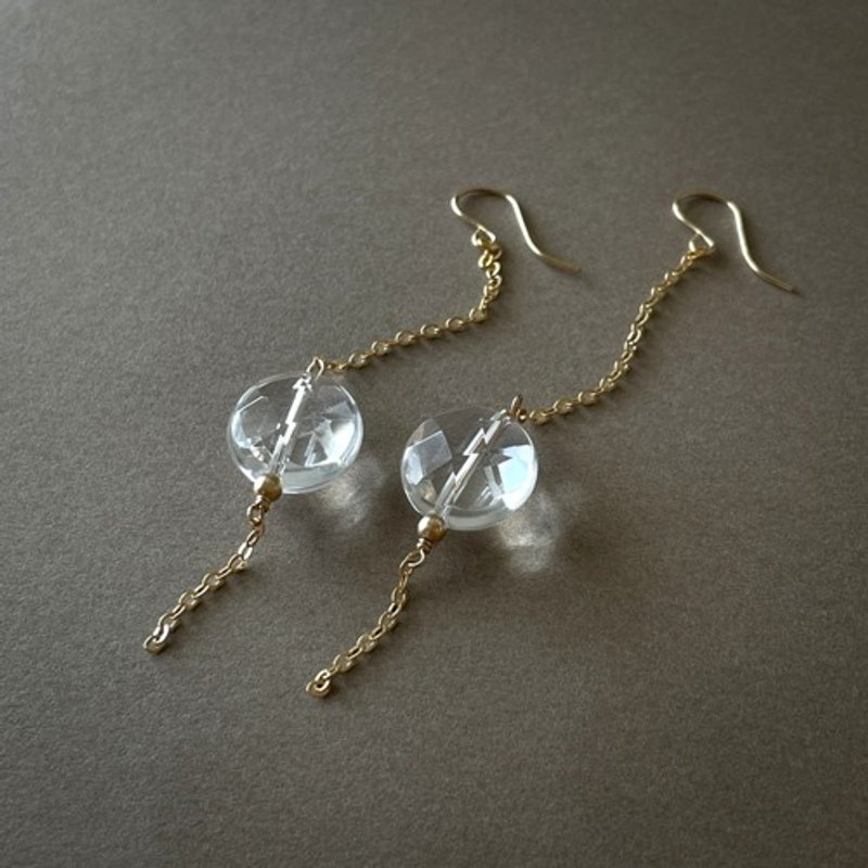 Crystal pendulum earrings　14kgf - Earrings & Clip-ons - Semi-Precious Stones Brown