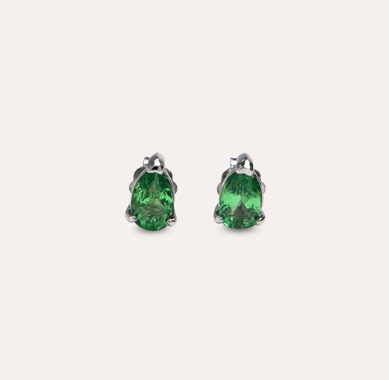 Anju Tsavorite Green Water Drops 4*6mm Earrings Classic Series Pear E Gemstone Silver Jewelry - Earrings & Clip-ons - Silver Green