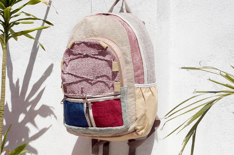 Handmade cotton and linen stitching design backpack / shoulder bag / ethnic mountaineering bag - color forest national backpack - กระเป๋าเป้สะพายหลัง - ผ้าฝ้าย/ผ้าลินิน หลากหลายสี
