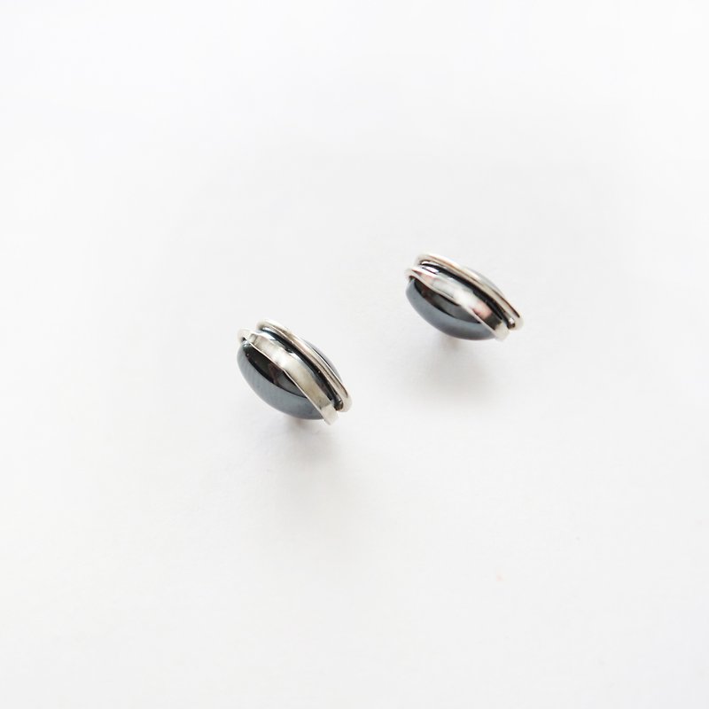 925純銀 獨家亮紋 幾何馬眼-鐵膽石 耳環 一對 - 耳環/耳夾 - 純銀 黑色