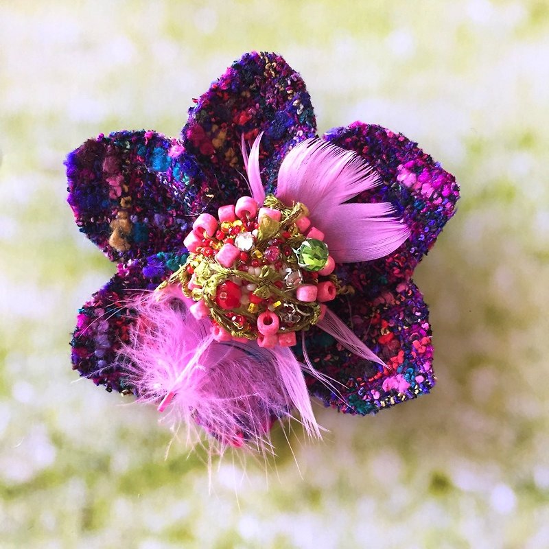 Corsage brooch No.4 　corsage brooch accessory tweed beads  - Brooches - Other Materials Multicolor