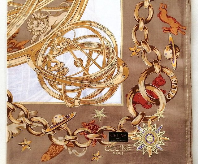 Celine Paris Vintage Handkerchief Zodiac Constellation, 21 x 21