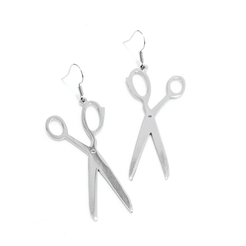 Scissors graphic earring - 耳環/耳夾 - 銅/黃銅 銀色