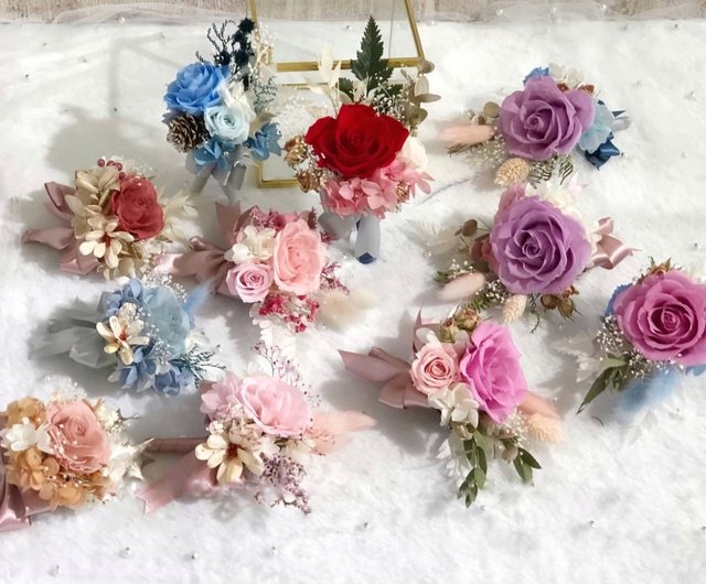 Wedding/bridal/preserved flowers/wrist flowers/wedding gifts/bridesmaid  gifts/wedding favors - Shop huayiflowerdesign Corsages - Pinkoi