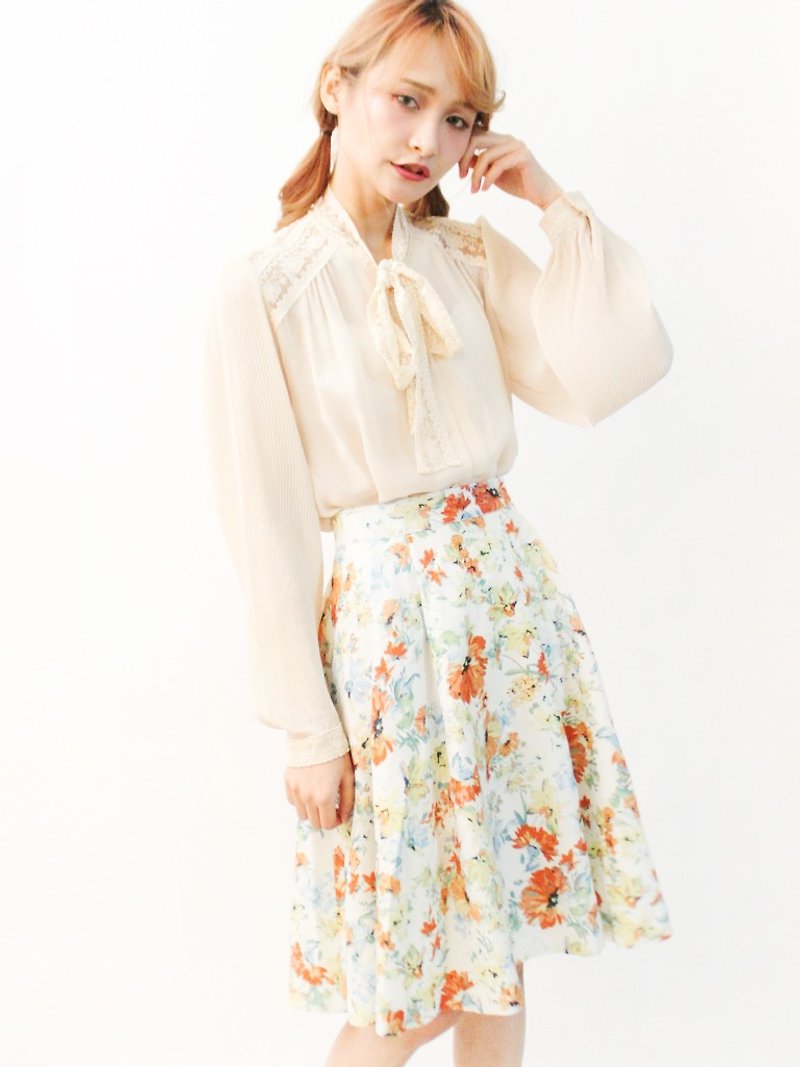 復古夏日日本製田園風碎花古著長裙 Vintage Skirt - 裙子/長裙 - 聚酯纖維 黃色