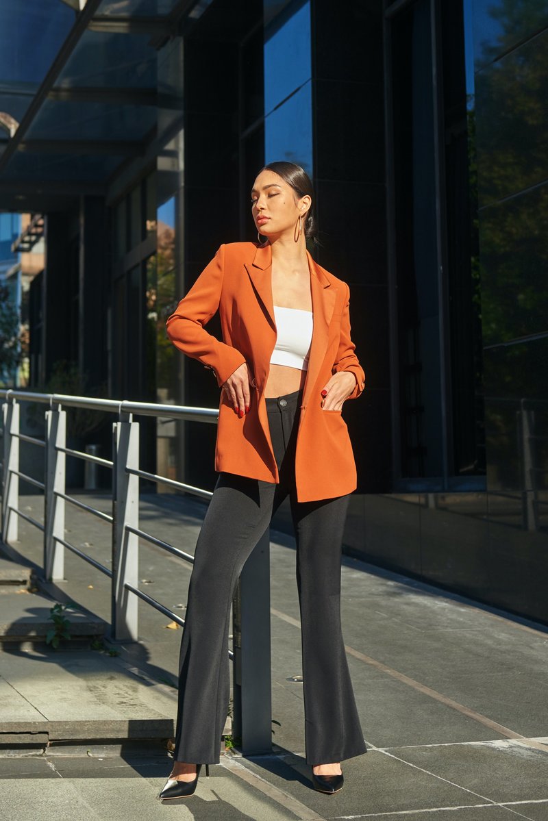 Maple leaf orange satin trim lapel blazer - Loungewear & Sleepwear - Polyester Orange