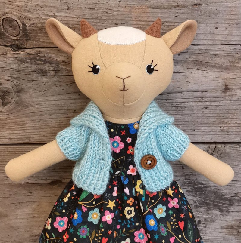 Yellow goat girl, handmade stuffed doll, textile animal toy - ตุ๊กตา - ขนแกะ หลากหลายสี