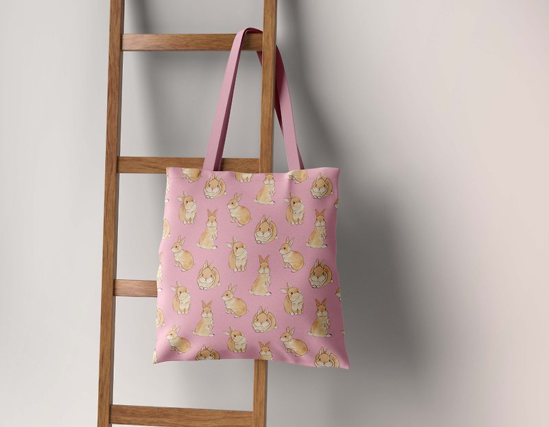 Rabbit Rabbit Canvas Tote Bag Handbag Canvas Bag Side Backpack Sundry Bag - Handbags & Totes - Cotton & Hemp Pink