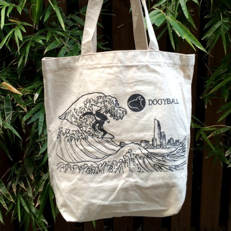 [Dogyball] "No plastic bags are not cool" Natural linen material hand-painted shopping bags exchange gifts - Messenger Bags & Sling Bags - Cotton & Hemp White
