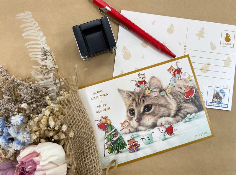 \ 假貓奴系列 /二次元與四次元貓貓聖誕祝福明信 - 卡片/明信片 - 紙 